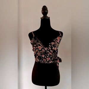 B.O.G. Collective faux wrap floral boho crop top blue pink small